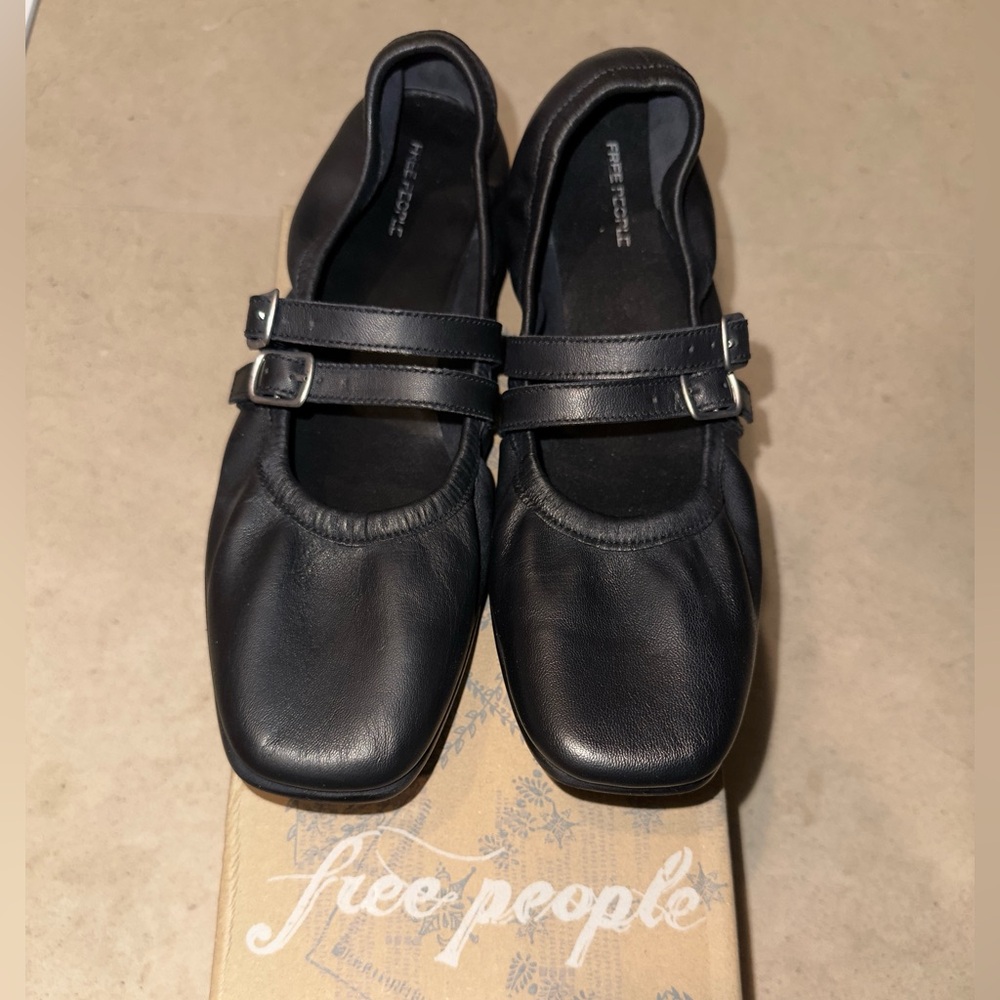 Free People Black Leather Buckle Flats - Gemini Ballet Flat